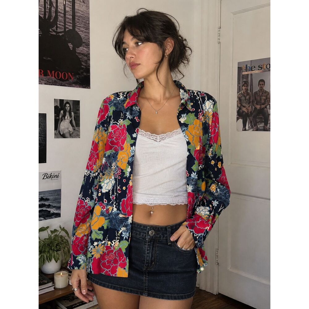 Vintage Vanity Fair Multicolor Open Shirt Top   Women's Size Medium